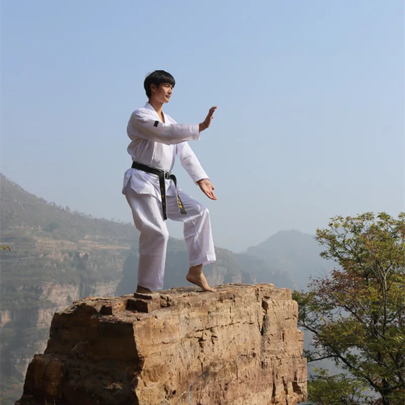 White Collar Taekwondo Uniform Quality Dobok Children Adult Clothes Karate  Judo Suit TKD Training Clothing Long Sleeve Coat