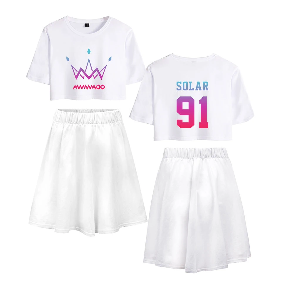 MAMAMOO print Street Basic 2 Pic Skirts Sets Short Sleeve+Short Skirt Fashion Casual cool Streetwear Summer Women Navel | Женская одежда