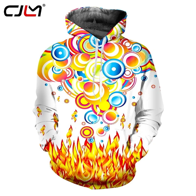 

CJLM New Man Colorful Hoodies 3D Printed Personality Flame Annulus Mens Spandex Pullover Hot Sale Wholesale