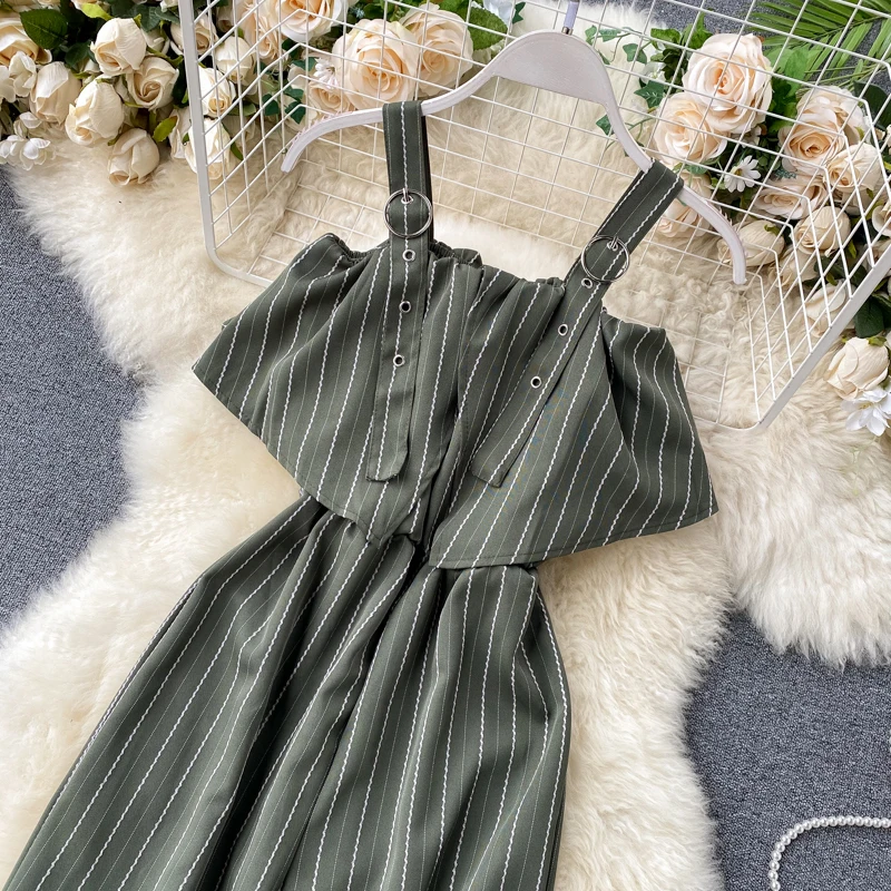 

Women's Summer Jumpsuit New Sexy Open Back Suspender Ruffle Jumpsuit Tube Top High Waist Thin Striped Wide Leg Pants GX027