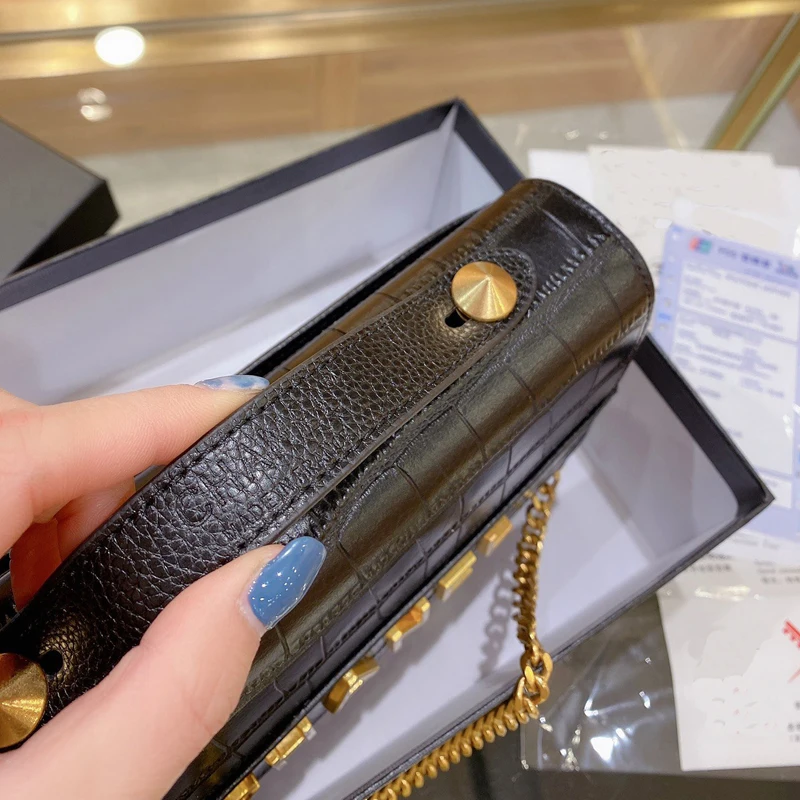 

Messenger Small Square Women's Fashion Wallet with Logo, Multifunctional Crocodile Grain Genuine Leather Chain, One Shoulder