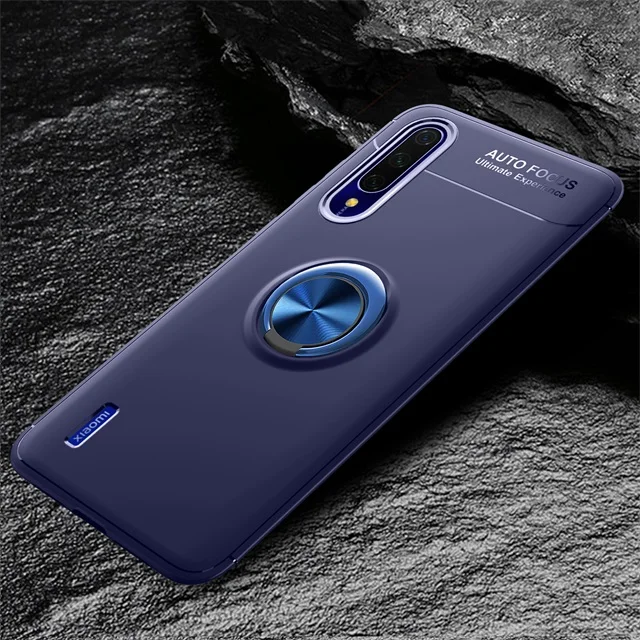 Синий Xiaomi mi A3 Lite чехол, чехлы на магнитное кольцо, роскошный держатель кожуха, мягкий матовый Силиконовый чехол для телефона, чехол для Xiao mi A3 - Цвет: Синий