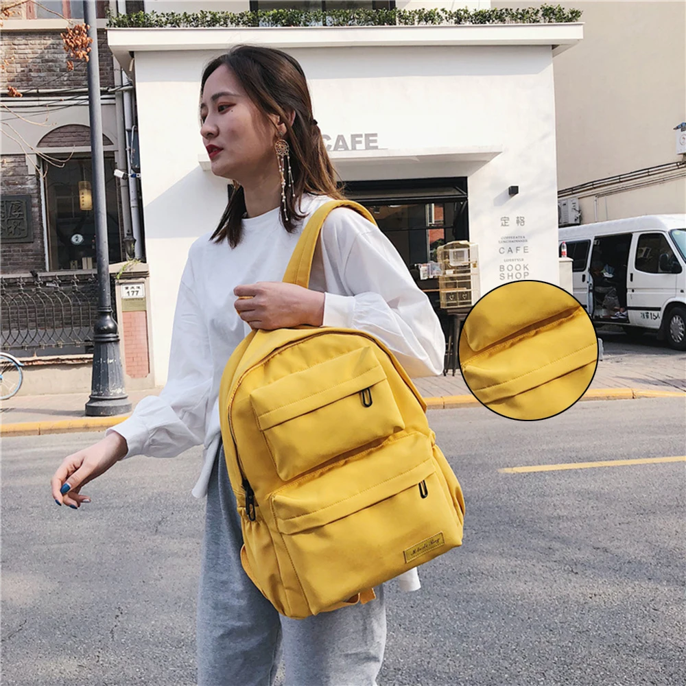 "Вместительный уличный рюкзак для мальчиков и девочек, однотонная школьная сумка в Корейском стиле, женская одежда из ткани Оксфорд, студенч..."