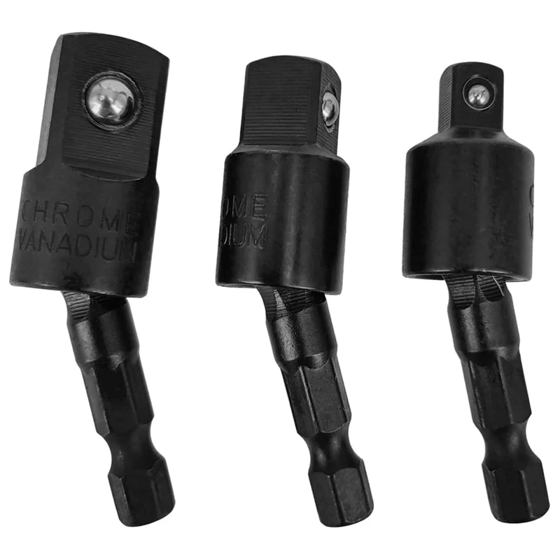 

3PC Wobble Socket Adapters Universal Joint Swivel Socket Set, 1/4 Inch Hex Shank to 1/4 3/8 1/2 Square Socket Drives
