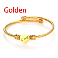 26 letters lettering opening adjustable gold stainless steel jewelry heart love couple holiday gift jewelry bracelet