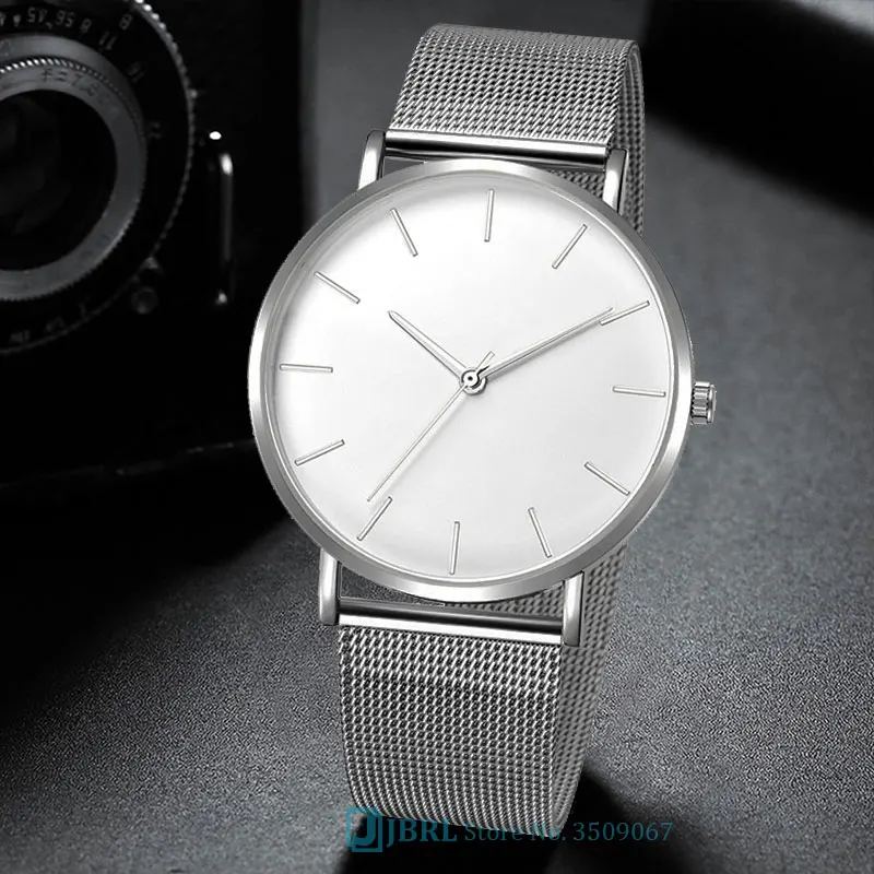 silver white Черные наручные часы Мужские часы Бизнес Простой циферблат наручные часы из нержавеющей стали Мужские кварцевые часы для мужчин часы Hodinky Man - Цвет: silver white