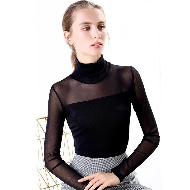 Женские рубашки с длинным рукавом, детская водолазка Ladey, футболки, Blusas, черные, белые, осенне-зимние, с сеткой, женская одежда