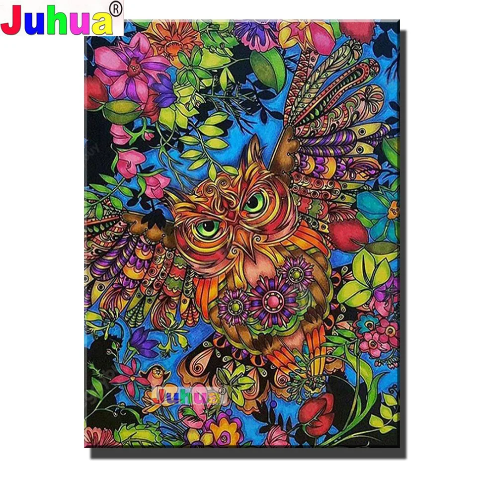 

Алмазная вышивка, абстрактное искусство, картина с изображением дикой совы, животное, алмазная живопись, полноразмерная мозаика с круглыми ...