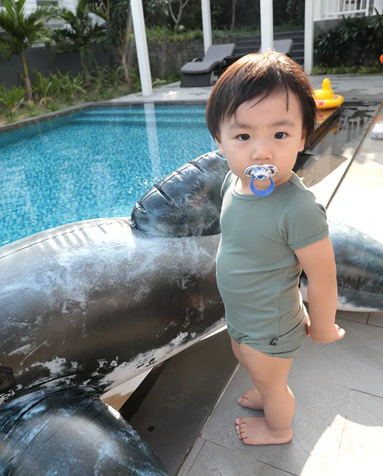 Летняя одежда для новорожденных мальчиков и девочек ребристый хлопковый