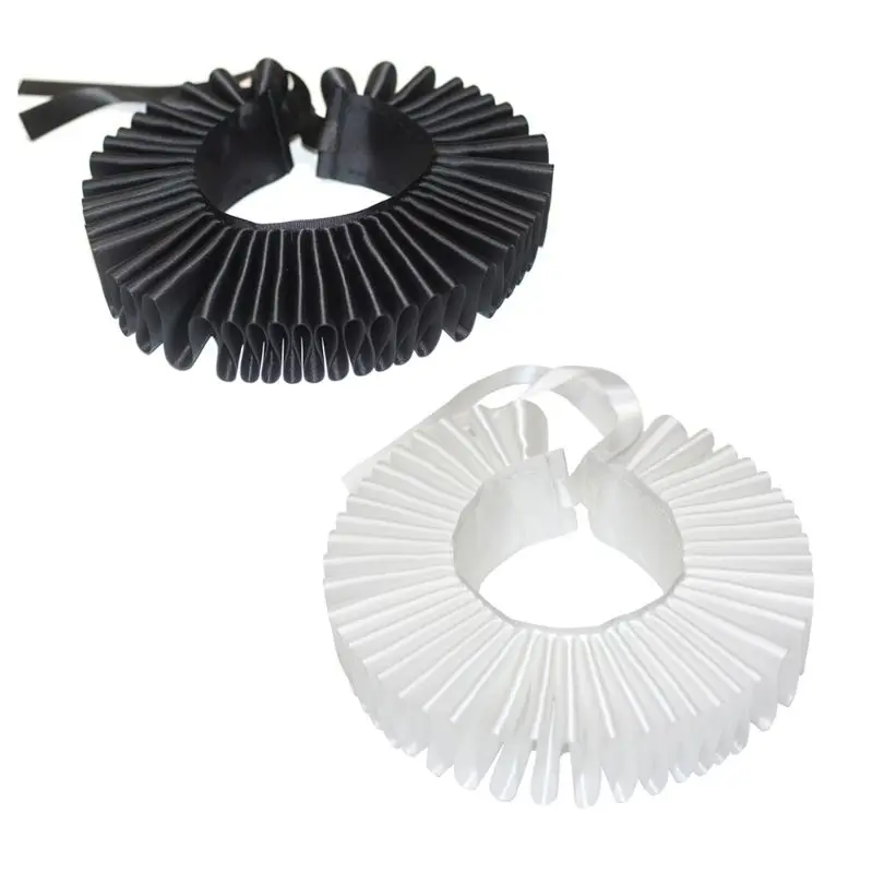

Women Victorian Renaissance Elizabethan Ruffled Neck Collar Satin Clown Cosplay Ruff Choker Halloween Party Costume