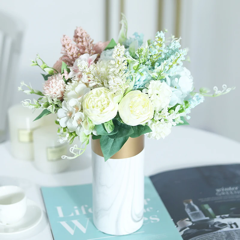 

White Artificial Flowers Silk Rose Home Wedding Decoration Living Room DIY Crafts High Quality Fake Flowers Big Hybrid Bouquet