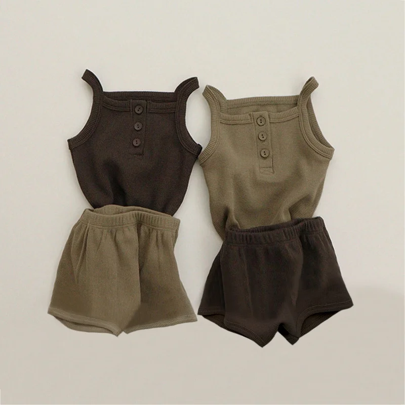 Модная однотонная летняя одежда для малышей хлопковая детская наряды