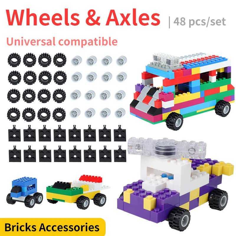 

Wheels Axis Axle Set 48PCS Accessories for Small Building Blocks Eco-Friendly ABS Material Toy Gift For Children DIY Car
