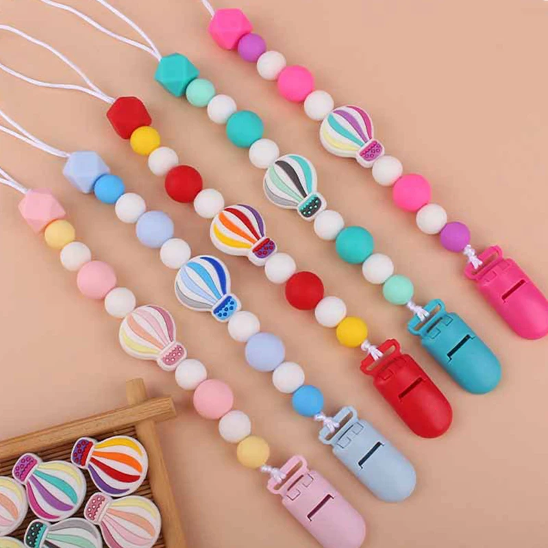 

Silicone Baby Pacifier Clip Colorful Chain Food Grade Chew Soft Beads Teether Molar Soother Chew Chain Baby Teething Tools