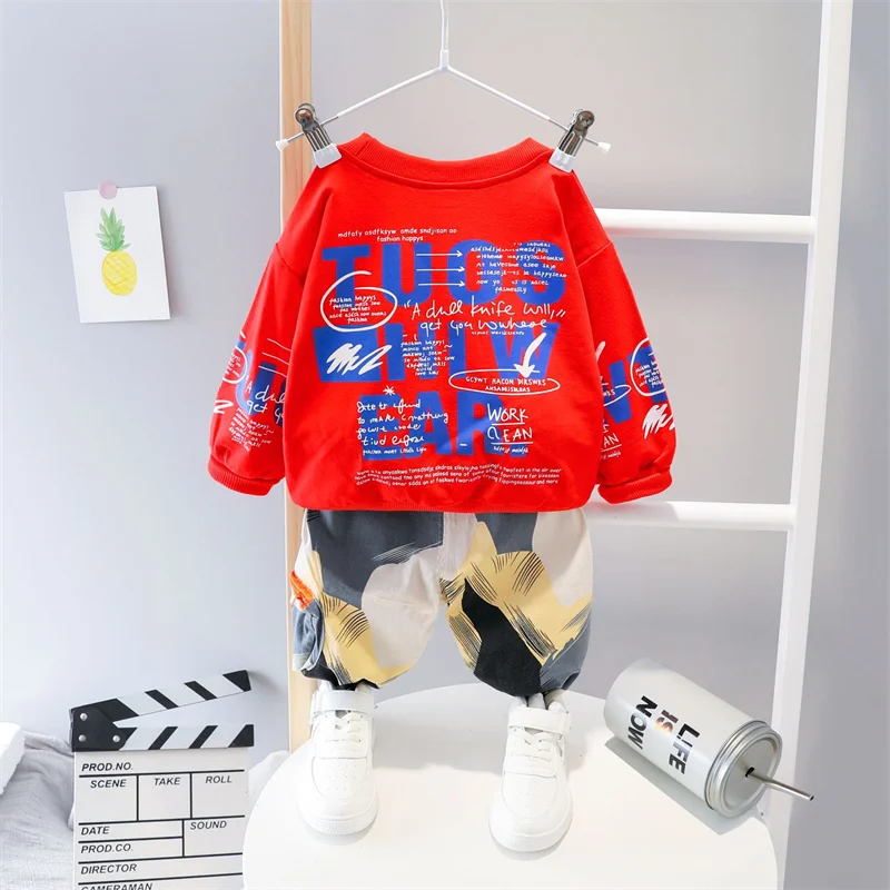 Conjunto de ropa para ni&ntilde;os, jersey de manga larga con estampado de letras y pantal&oacute;n de camuflaje, ch&aacute;ndales infantiles, primavera y oto&ntilde;o, 2 uds., novedad de 2021-4