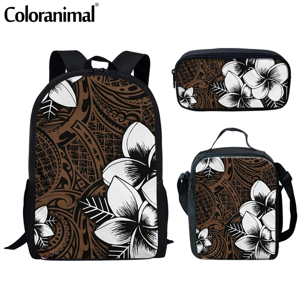 Coloranimal New Style Girls Daily School Bags Tribal Polynesian Plumeria Printed Backpack Set for Women Large Laptop Bolsa 2021 | Багаж и