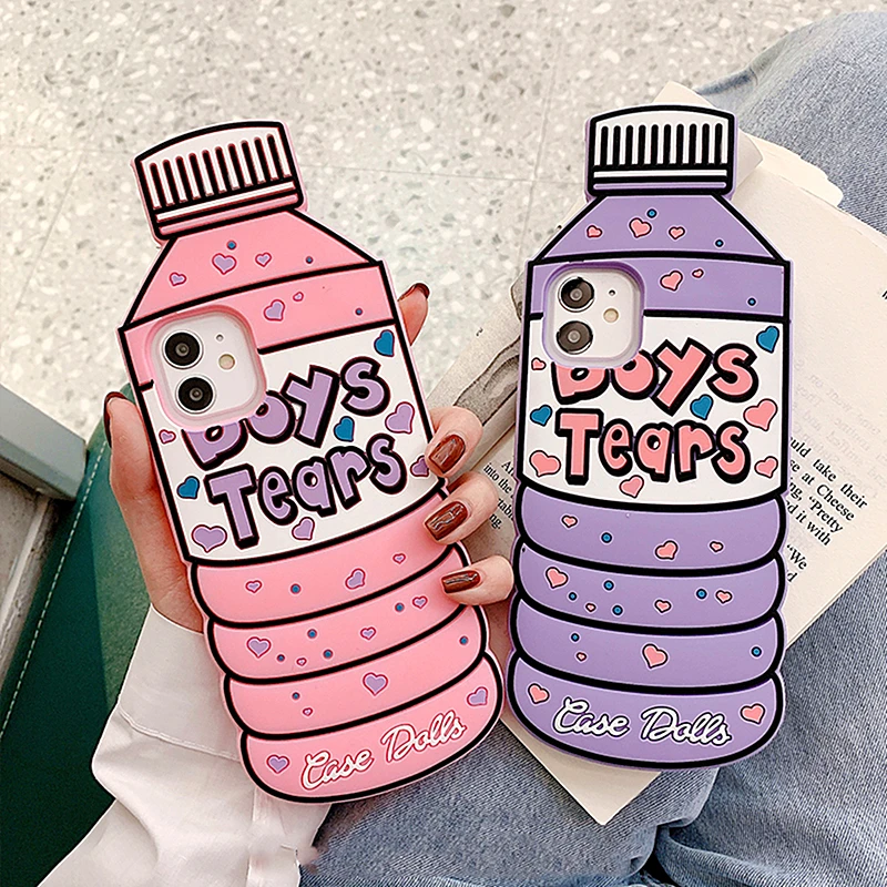

3D Boys Tears Case Dolls Bottle Soft For iPhone 11 12Pro MAX 6 7 8Plus X XR XS Max Cute Cartoon Mineral Water Bottle Phone Cover