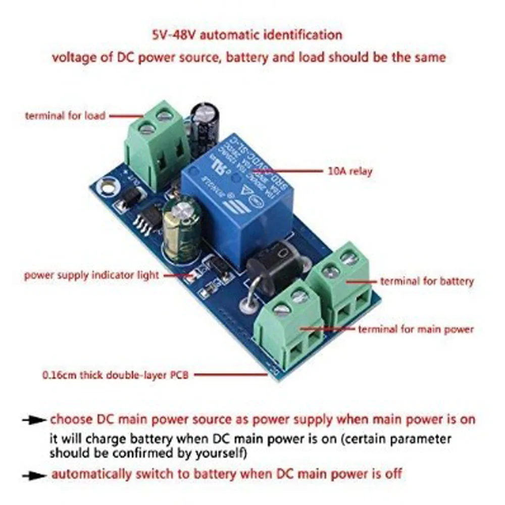 Переключатель аккумулятора модуль 5V ~ 48V 10A зарядки автоматический выключатель