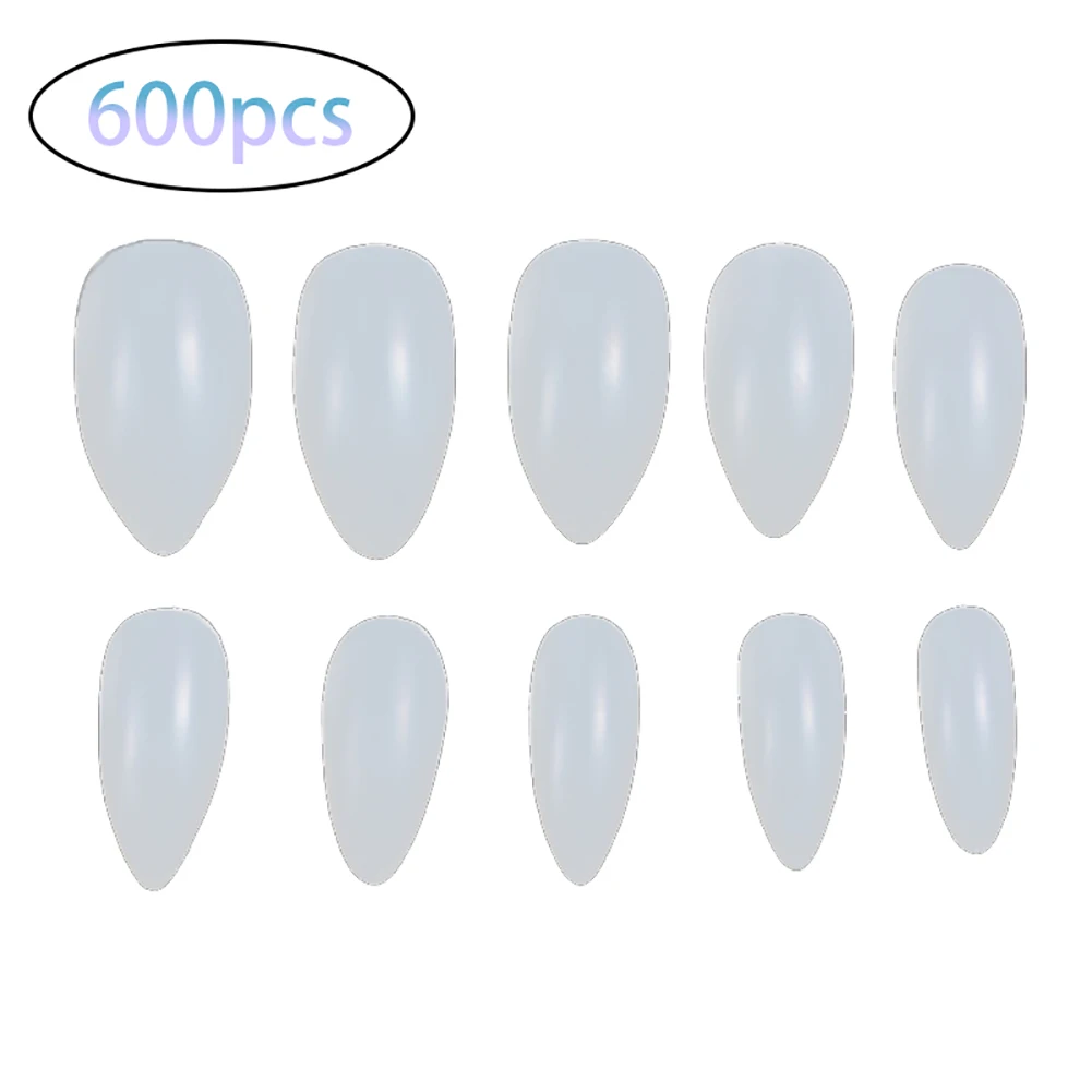 

600 Pcs Nail Art Plastic Tips Manicure Tools Water Drop Shape Fake Nail Art Press On Nail Extension Nail Form Transparent