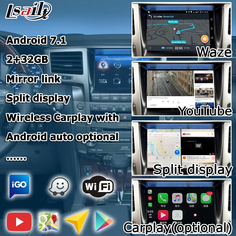 Android/carplay интерфейсная коробка для 2013- Lexus LX570 LX видео интерфейсная коробка с GVIF зеркальная ссылка youtube Яндекс LX450d