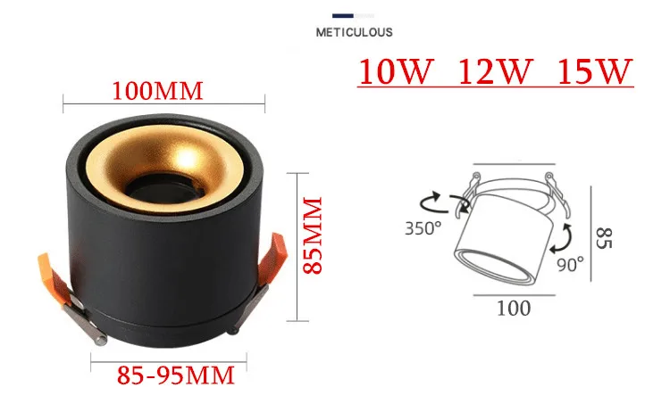 Foco de iluminación de rotación de 360 grados lámpara de techo LED integrada de 10W 12W 15W, luz LED plegable luz de fondo de pulverización