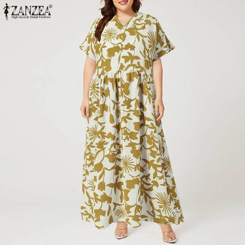 

Элегантное платье ZANZEA с коротким расширяющимся книзу рукавом, Женский Повседневный кафтан с богемным принтом, цветочный принт, сарафан с V-о...