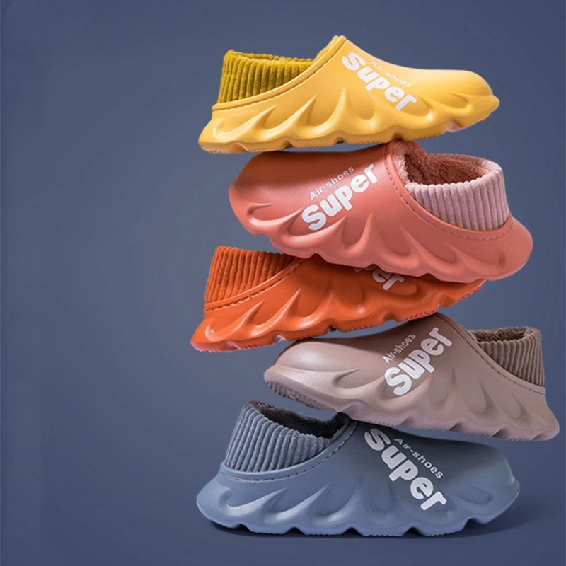 2021 New Winter Non-Slip Women's Home Shoes Indoor Outdoor Cozy Fluffy Cotton Slippers Warm Rain Shoes Thick Bottom Waterproof