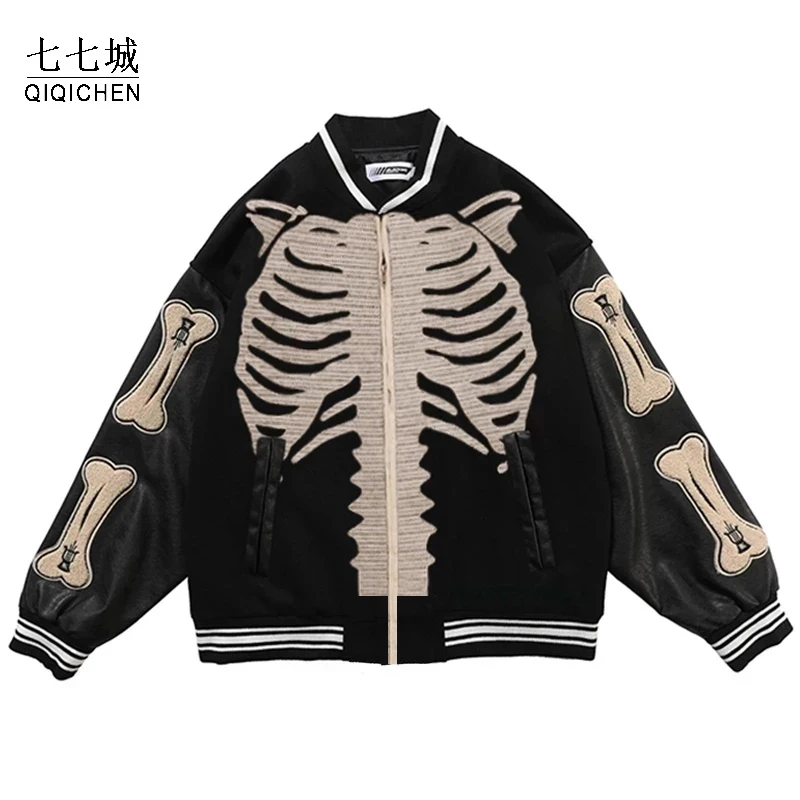 Куртка бомбер мужская с пушистой вставкой бейсбольная уличная одежда в стиле хип