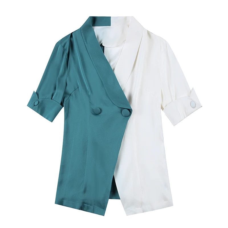 

Chiffon Blouse Women 2020 Fashion Hit Color Patchwork Korean Office Work Women Blouses Short Sleeve Plus Size Shirt Women Tops