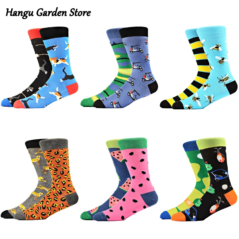 

Men Socks Cotton Funny Casual Personality Design Animal Dog Leopard Bees Hip Hop Streetwear Happy Socks For Men Big Size Socks