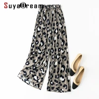 suyadream woman wide leg pants silk satin elastic waist leopard printed pants 2021 spring summer casual trousers