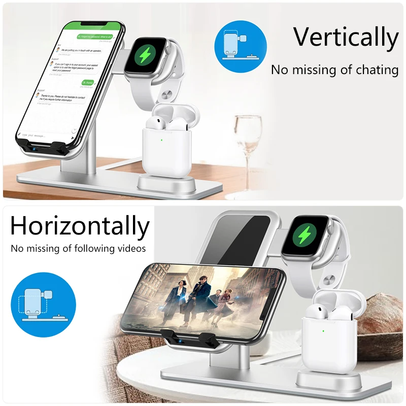 

15W Aluminum 3 in 1 Wireless Charger Fast Charging For AirPods 2 iPhone 11 Pro Xs Max XR Charger Dock Holder For iWatch 5 4 3 2