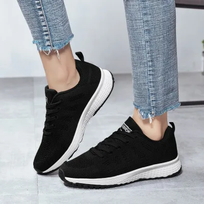 

2021 spring, summer and autumn new lightweight sports shoes casual all-match breathable fly woven lace large size flat shoes