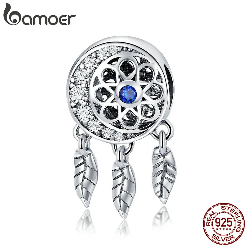 BAMOER, 925 пробы, серебро, Форма Луны, Ловец снов, трендовые бусины, подходят для браслетов и ожерелья, сделай сам, ювелирное изделие SCC718