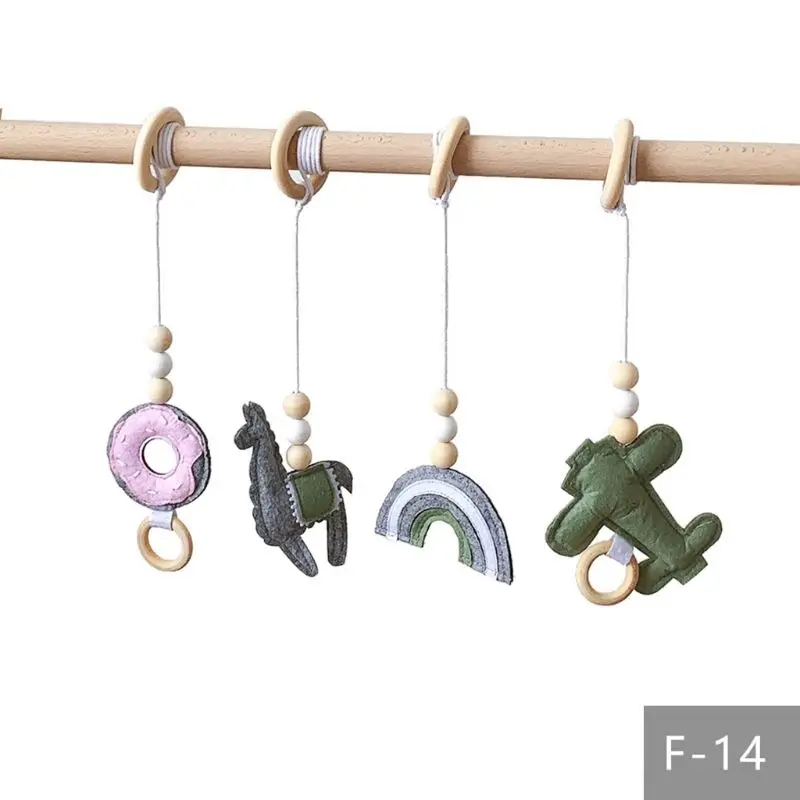 

4Pcs/Set Baby Nordic Gym Frame Hanging Pendants Wooden Ring Teether Molar Gifts C6UF