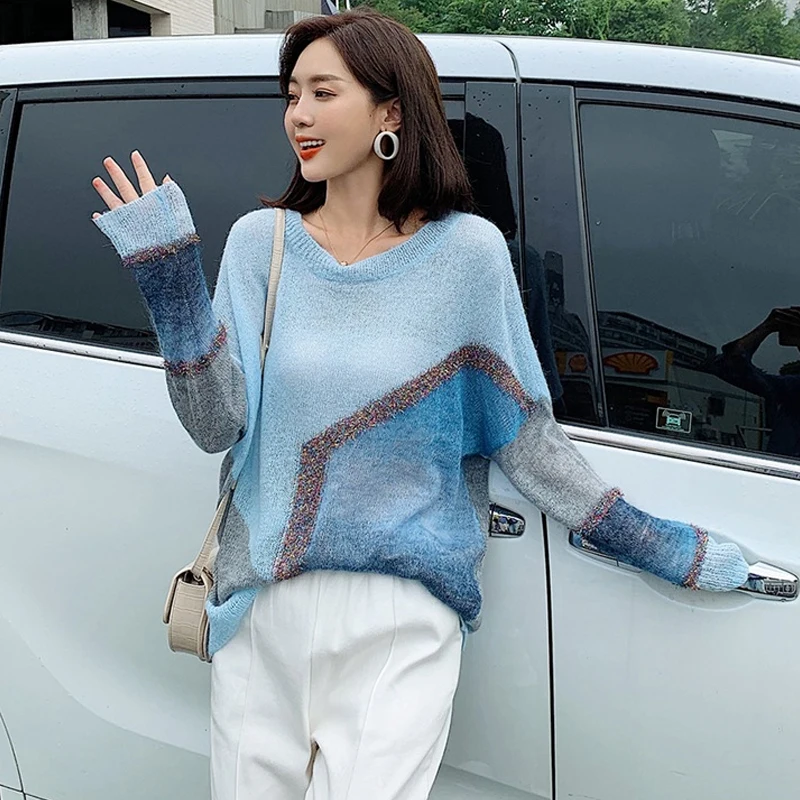 Новинка 2019 блестящий вязаный женский свитер с блестками длинный рукав &quotлетучая