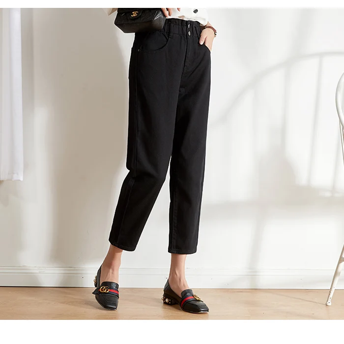 Женские шаровары из денима LEIJIJEANS, джинсы-капри на двух пуговицах с поясом на резинке и высокой посадкой, модель 9106 большого размера на осень