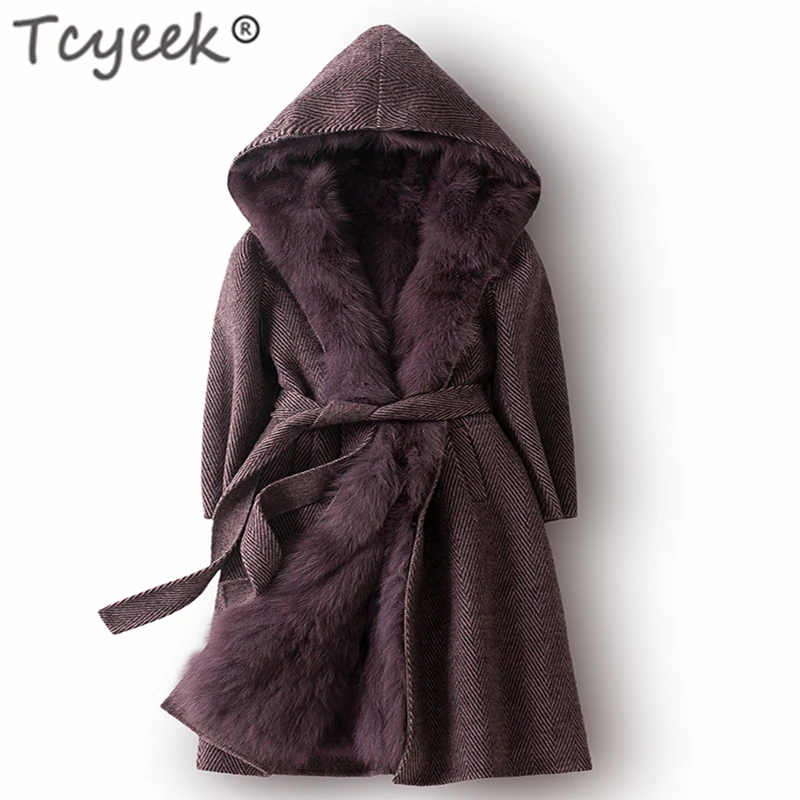 Женское пальто с капюшоном Tcyeek зимняя куртка натуральным мехом Корейская