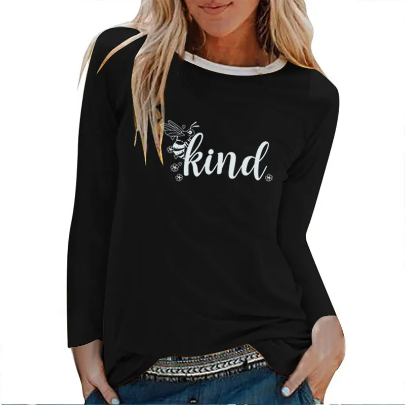 

Bee Kind Printing Long Sleeve T-shirts Women Autumn Winter 2020 Graphic Tees Women Streetwear White O Neck Ladies Tops Feminist