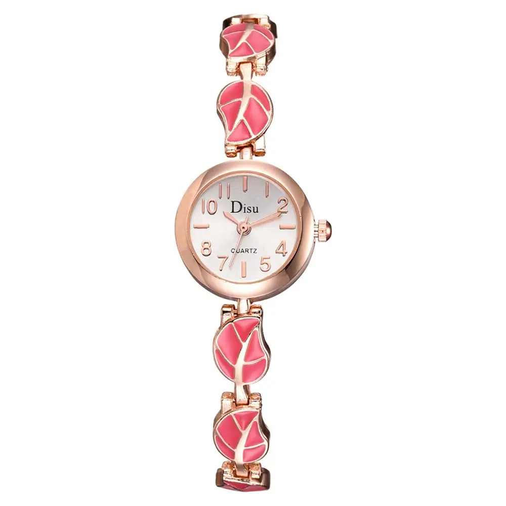 Gold Pink Роскошный серебряный браслет листок браслет часы женские из нержавеющей стали в стиле ретро Женские кварцевые наручные часы модные женские нарядные часы - Цвет: Gold Pink