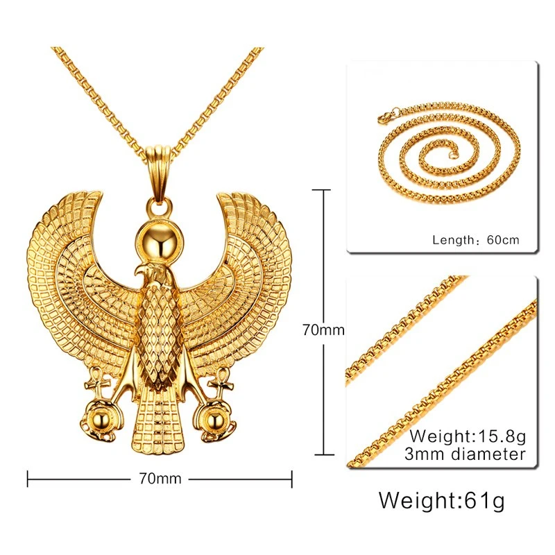 

Vnox Punk Chunky Egyptian Horus Bird Necklace for Men Falcon Holding Ankh Pendant Stainless Steel Hiphop Rock Jewelry 24"Chain