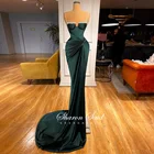 Женское атласное вечернее платье-русалка, темно-зеленое платье на тонких бретельках, расшитое кристаллами, для свадебной вечеринки, выпускного вечера