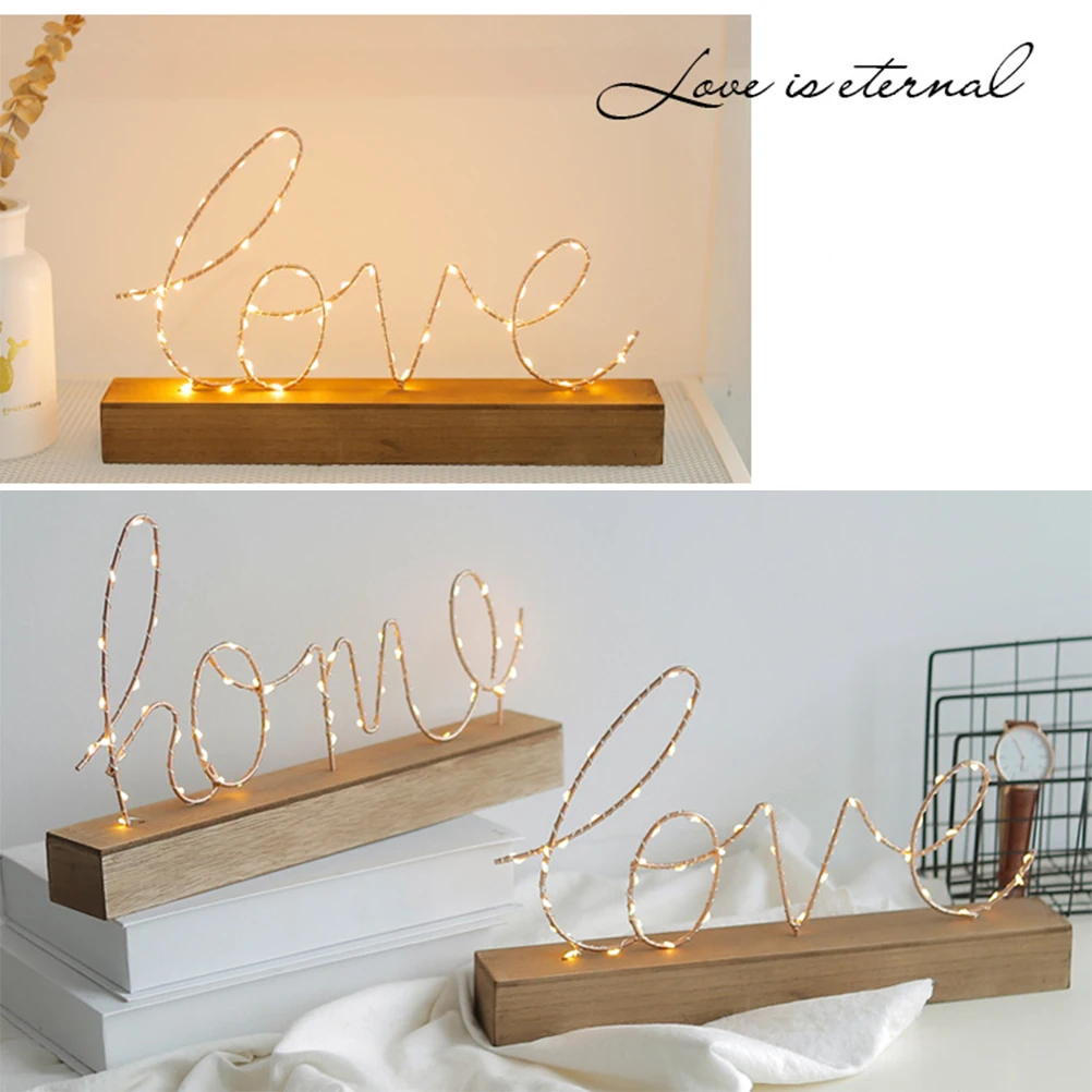 

Creative Led Night Light Nordic Wooden Base Iron Love Home Letter Night Light Bedroom Desk Lamp Decorations Present Night Lamps