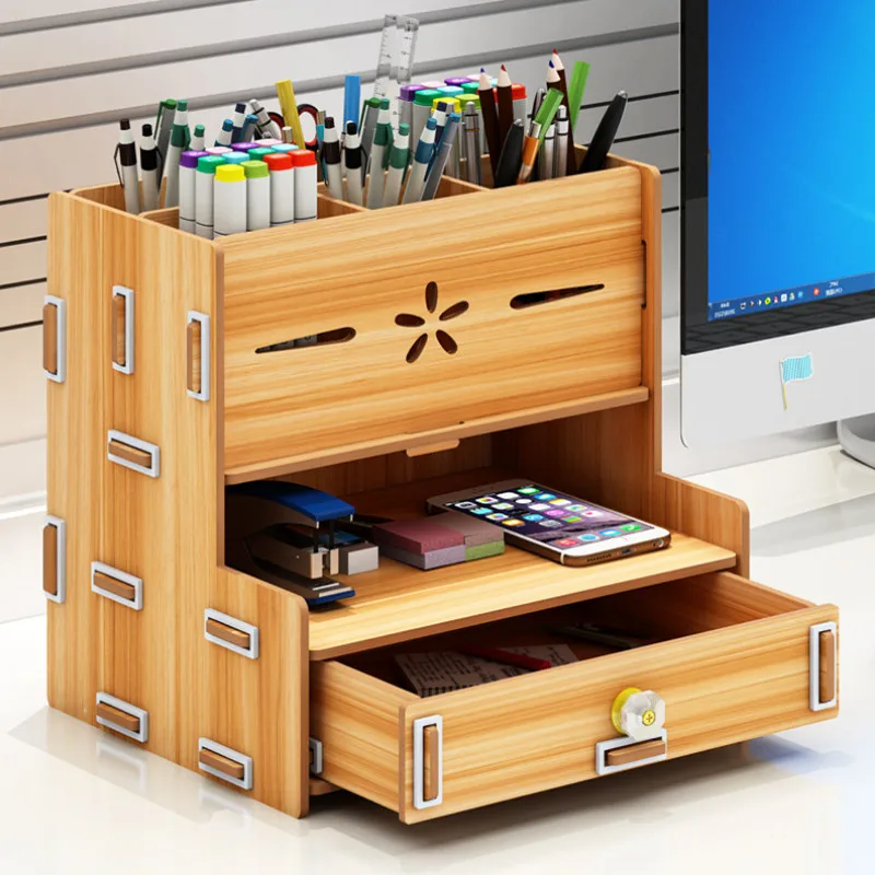 

Multifunctional Wood Desktop Office Organizer Storage Box Pen Pencil Box Jewelry Makeup Holder Stationery Office Storage Rack