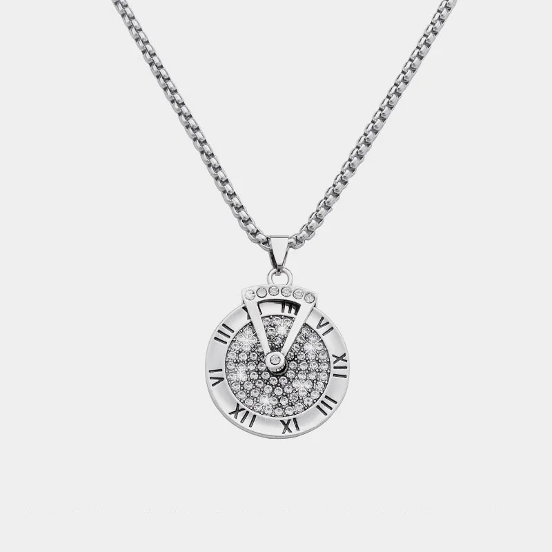 

New Roman Numeral Rotating Turntable Pendant Necklace INS Hip Hop Men's Stainless Steel Necklace Box Chain