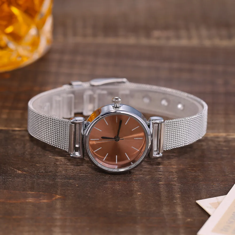 Модные женские часы серебряный маленький чехол кварцевые Повседневный ремешок