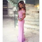 Новинка 2022 розовые платья подружки невесты с открытыми плечами Кружевная аппликация русалка элегантные атласные платья брикет со шлейфом высокое качество