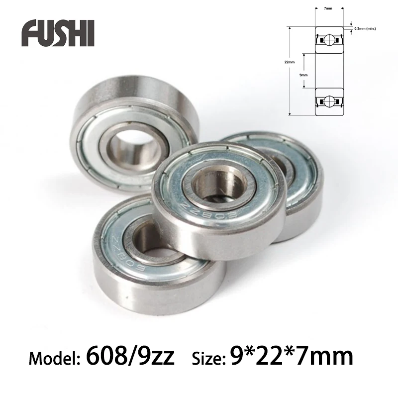 Подшипник 608/9ZZ 9*22*7 мм (4 шт.) ABEC 1 миниатюрный 608 9 ZZ 609X1 шарикоподшипник 608/9