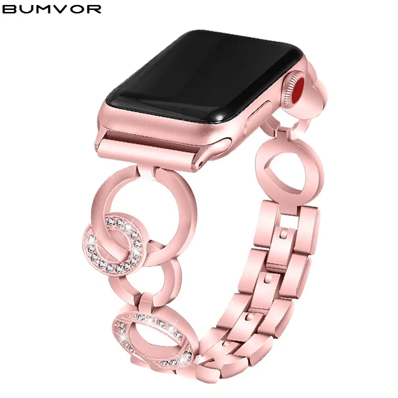Алмазный ремешок из нержавеющей стали для Apple watch 40 мм 44 38 42 iWatch серии 5 4 3 2 1 Женский