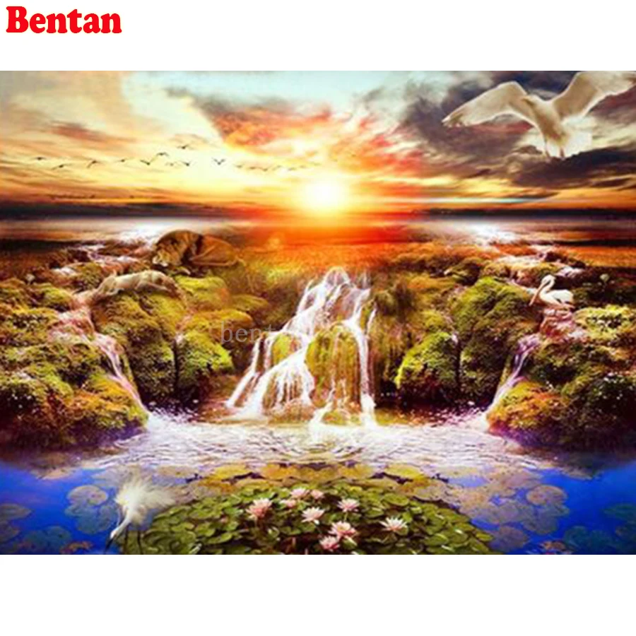 

5D DIY Diamond painting waterfall birds landscape Full square Round Diamond embroidery Cross Stitch Rhinestone Mosaic decoration